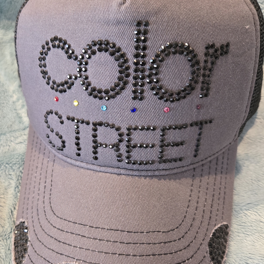 New CS Gray Trucker Hat With Black Rhinestone Design